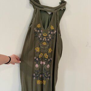 Green Floral High neck dress